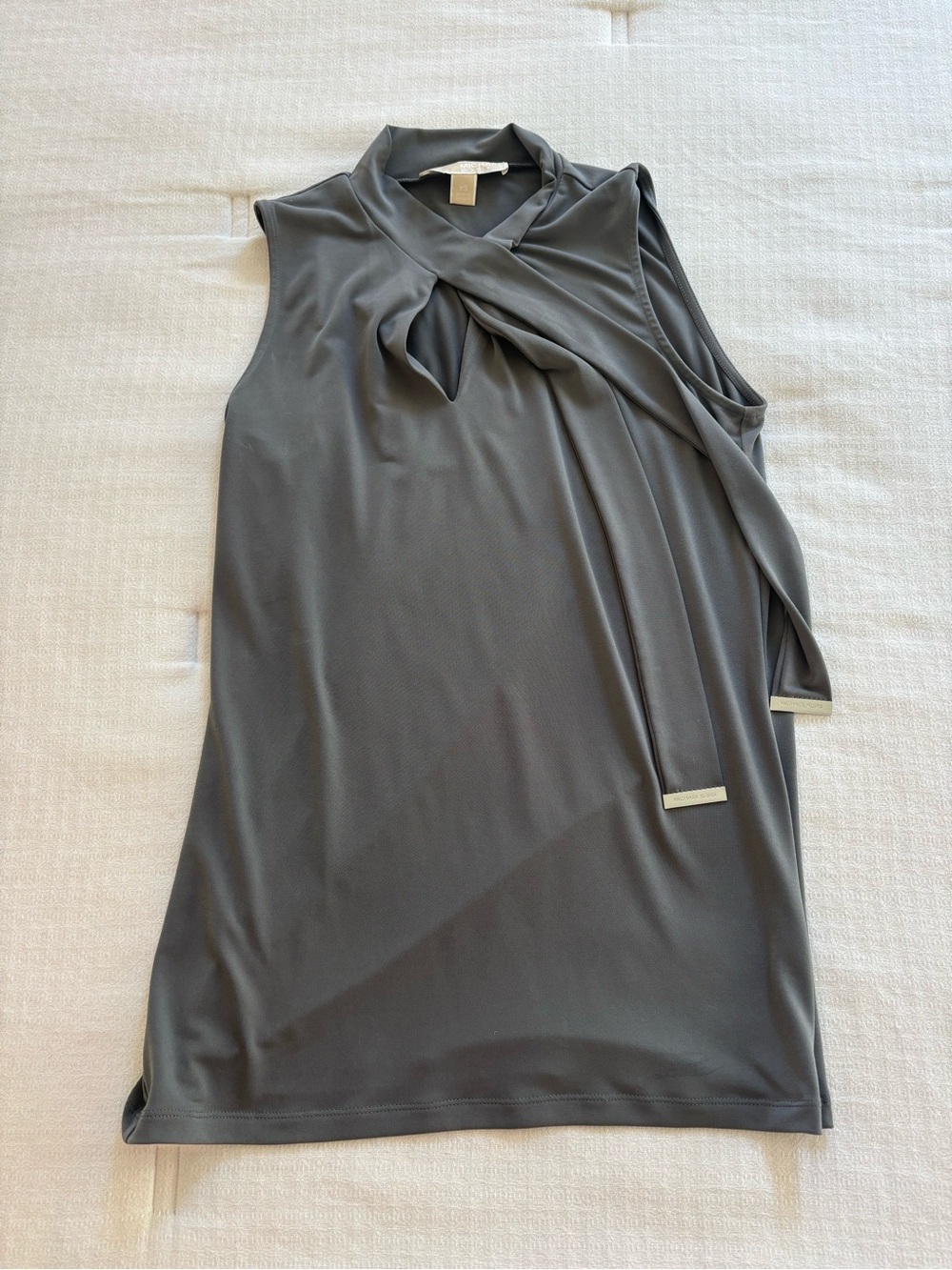 Michael Kors Charcoal Gray Sleeveless Tie-Neck Top
